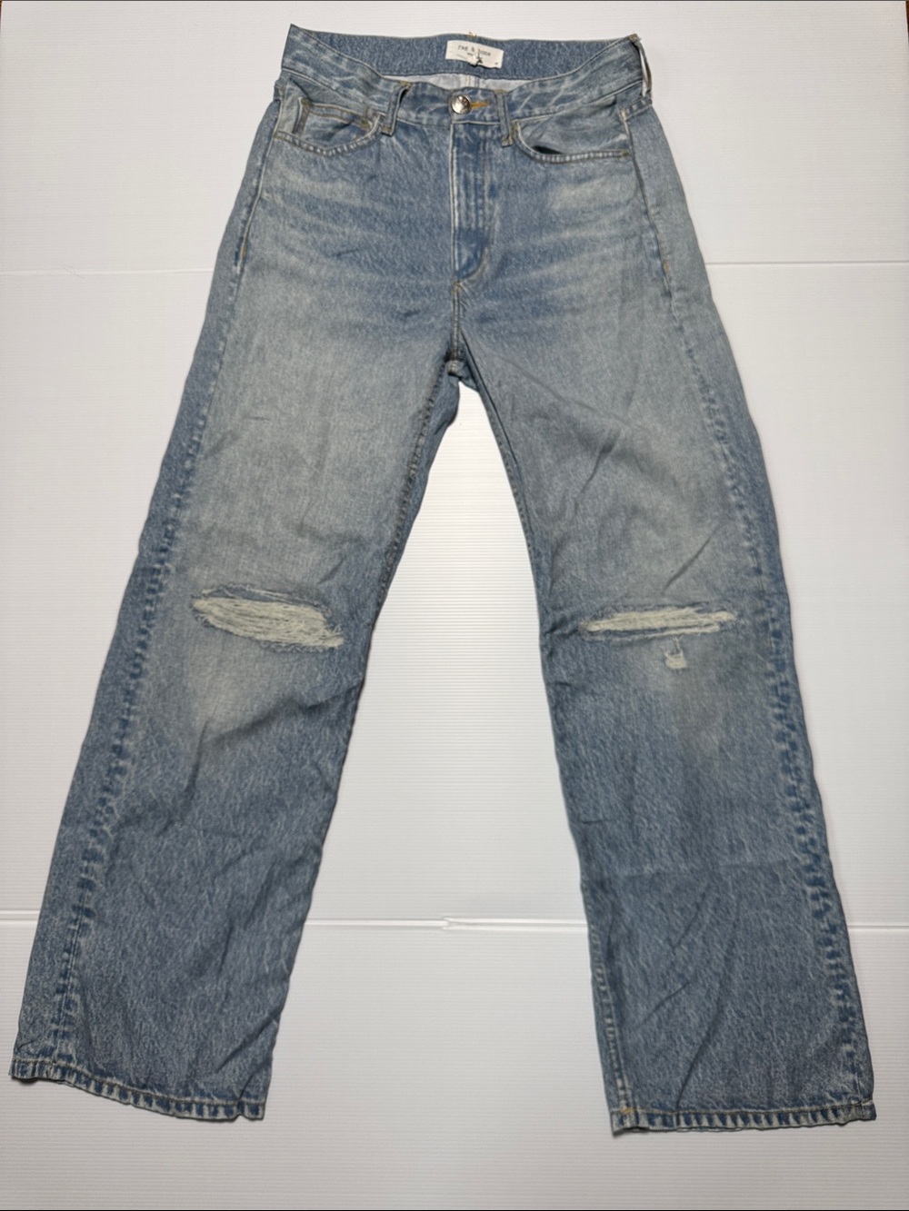 RAG & BONE Liquid Dara Miramar Trompe-l'œil Distressed Wide-Leg Pants Zip Fly 24